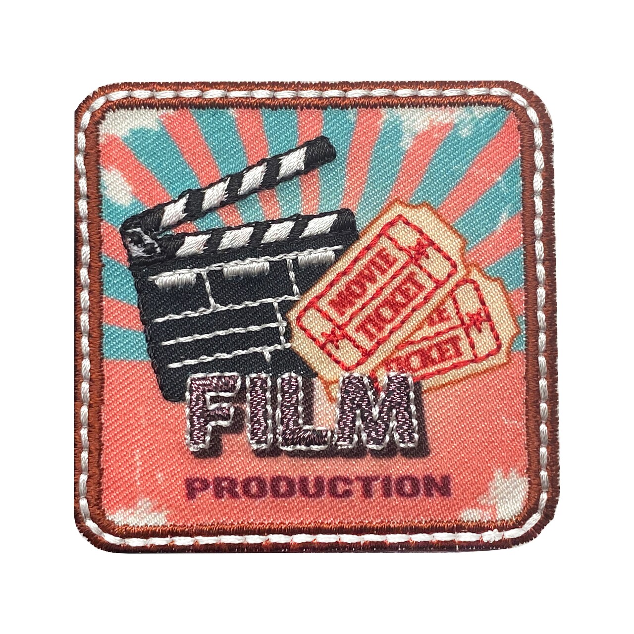 Film Production with Clapper Board and Movie Tickets, Camera, Movies, Cinema, Embroidered, Iron-on Patch